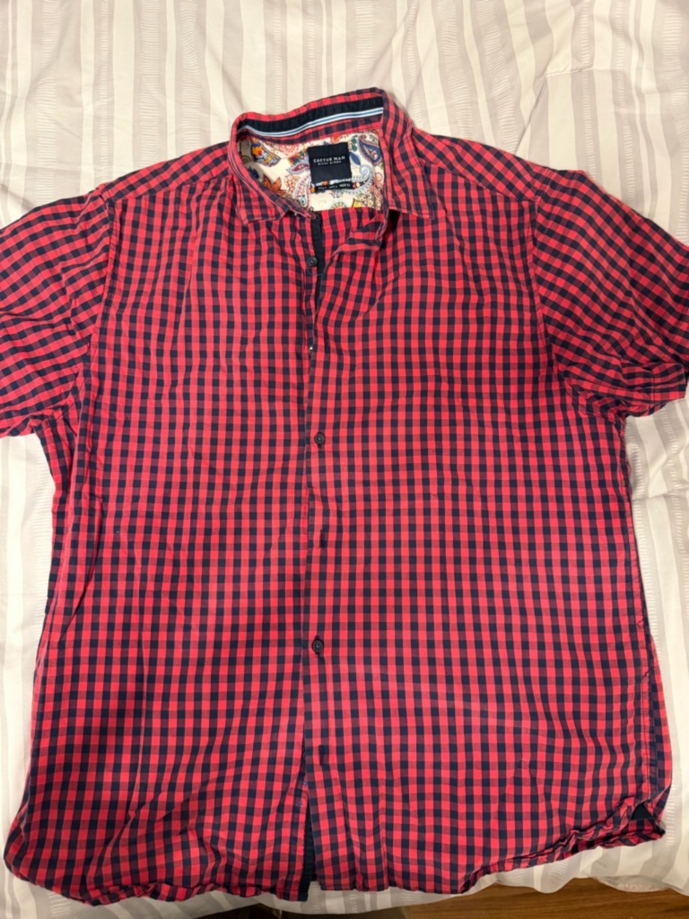 Casual Red & Black Check Short-Sleeve Button-Down Shirt